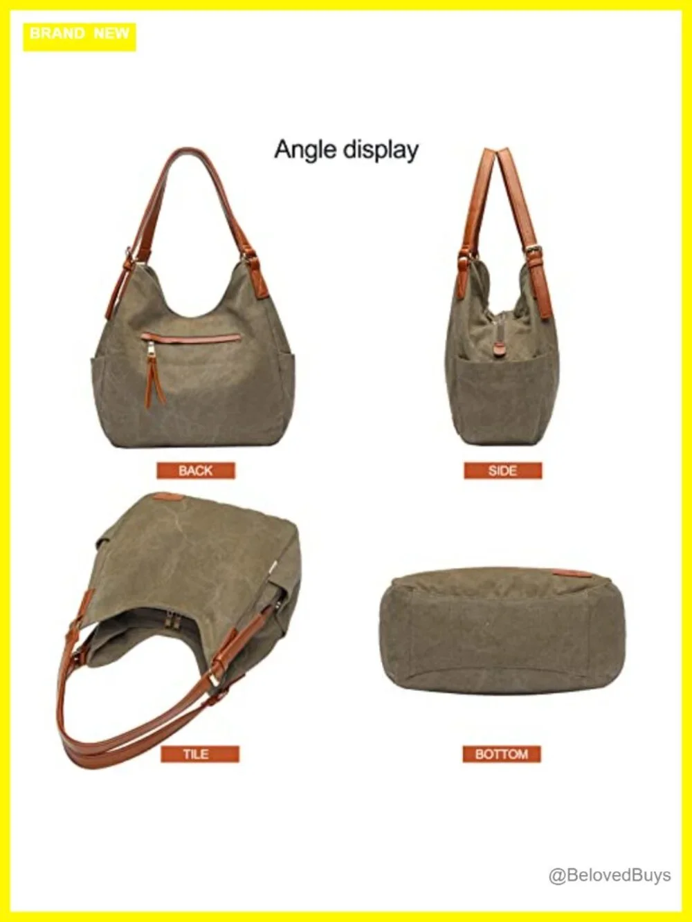 Canvas Hobo Tote Multi Pocket Shoulder Bag with Embroidery